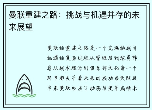 曼联重建之路：挑战与机遇并存的未来展望