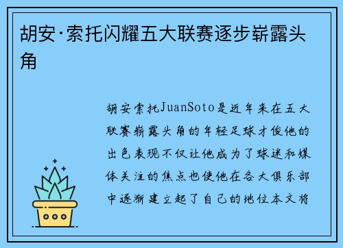 胡安·索托闪耀五大联赛逐步崭露头角
