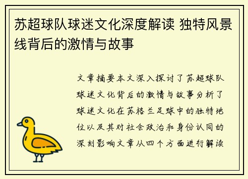 苏超球队球迷文化深度解读 独特风景线背后的激情与故事